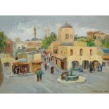 Mattioli, Armeno (1920-2010), Blick auf den Hippokratesplatz in Rhodos Stadt. Öl auf