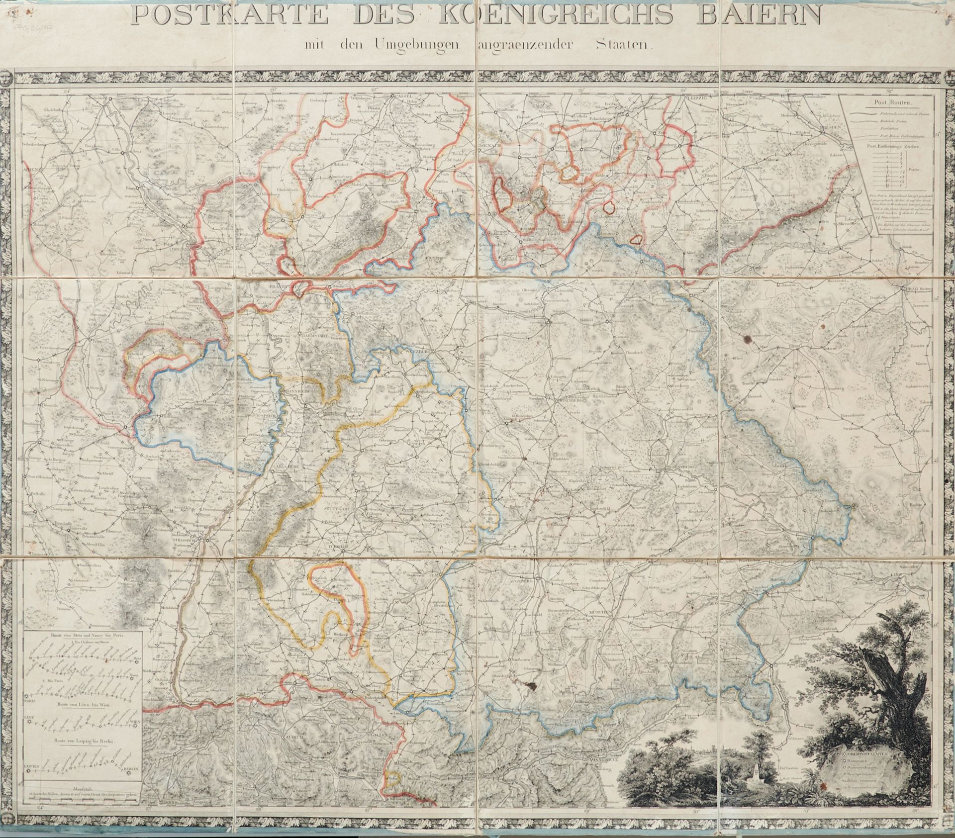 Deutschland Bayern "Postkarte des Koenigreichs Baiern mit den Umgebungen angraenzender Staaten". Alt - Bild 6 aus 6
