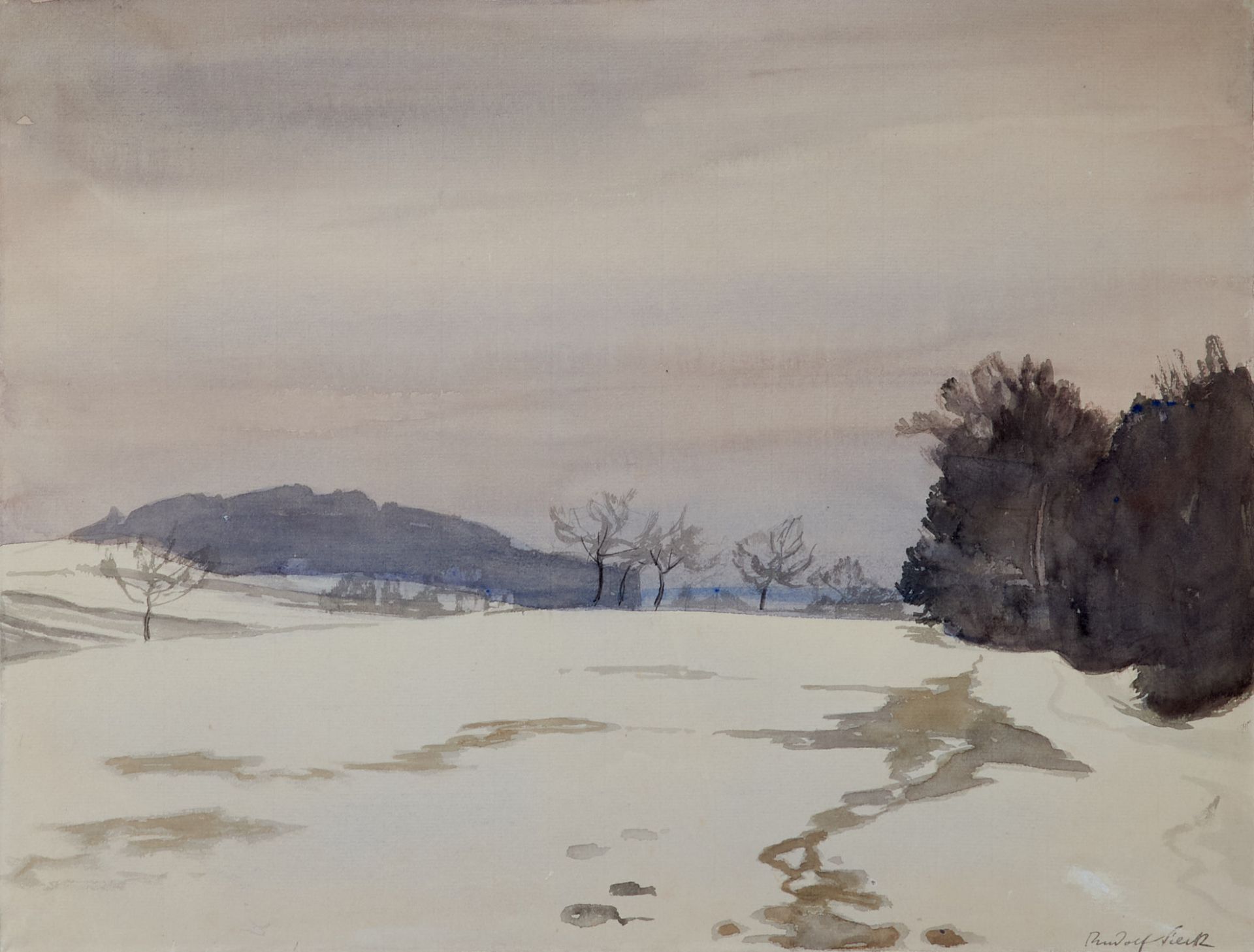 Sieck, Rudolf (Rosenheim 1877-1957 Prien am Chiemsee), Winterlandschaft. Aquarell auf Bütten. Sign.,