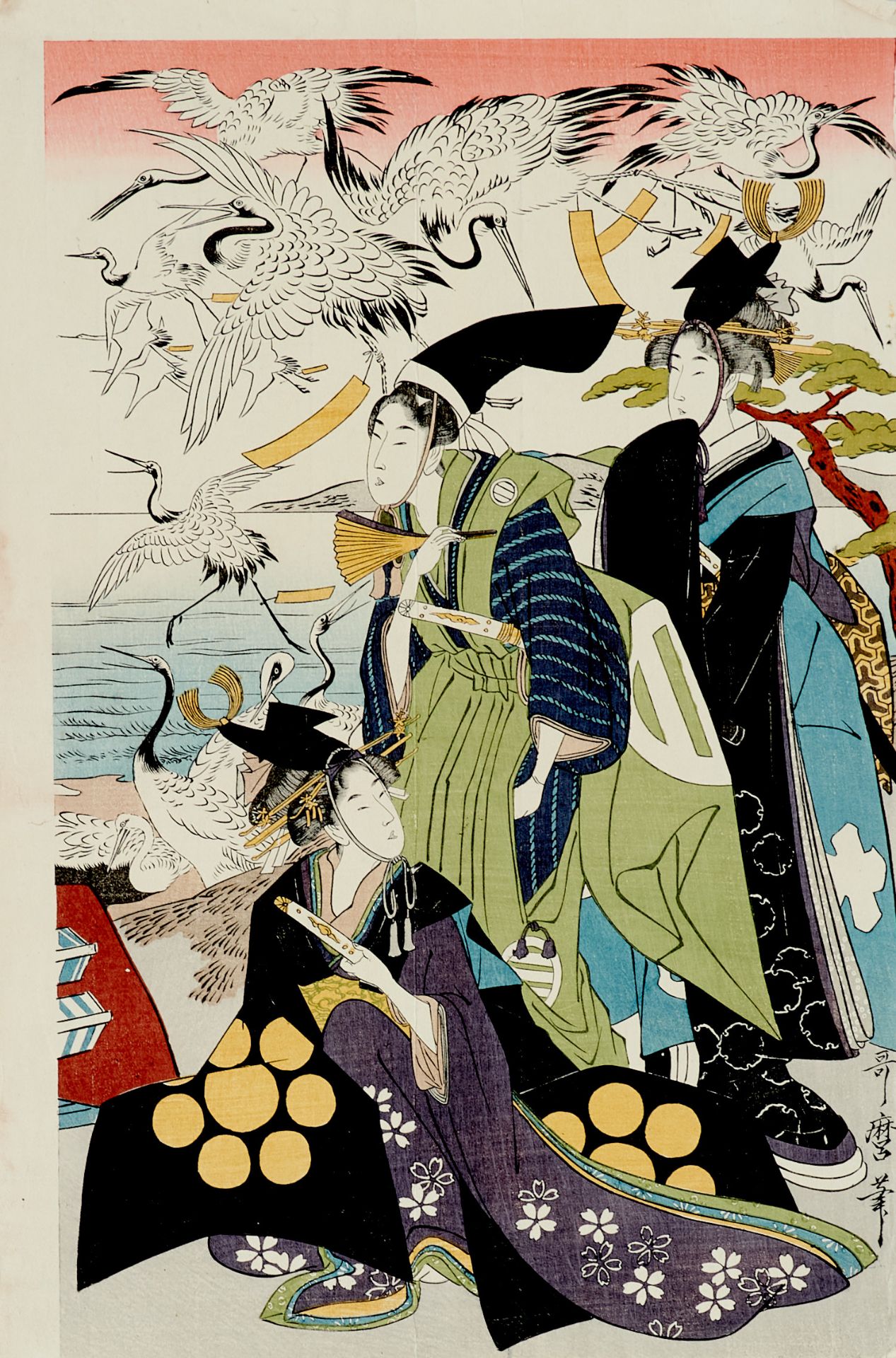 Ostasien Japan Utamaro, Kitagawa (1753-1806, nach), Parodie auf die Freilassung der Kraniche durch - Image 4 of 4