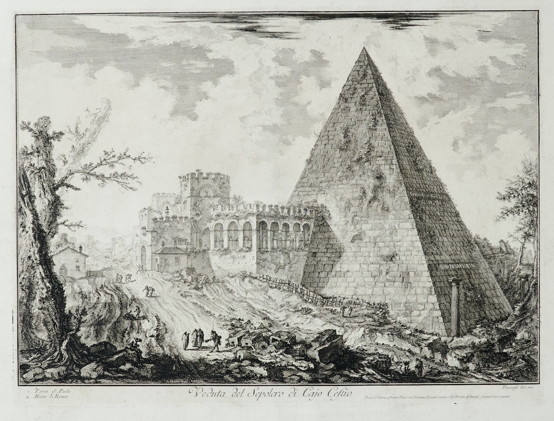 Italien Rom Piranesi - "Veduta del Sepolcro di Cajo Cestio" (Ansicht der Pyramide des Gaius