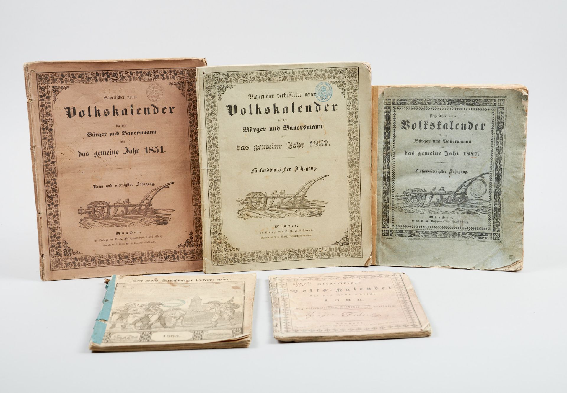 Sammlung von 4 Kalendern. 1836-63. Zus. 5 Hefte. Orig.-Brosch. (4) und Heftstreifen (tls. etw.