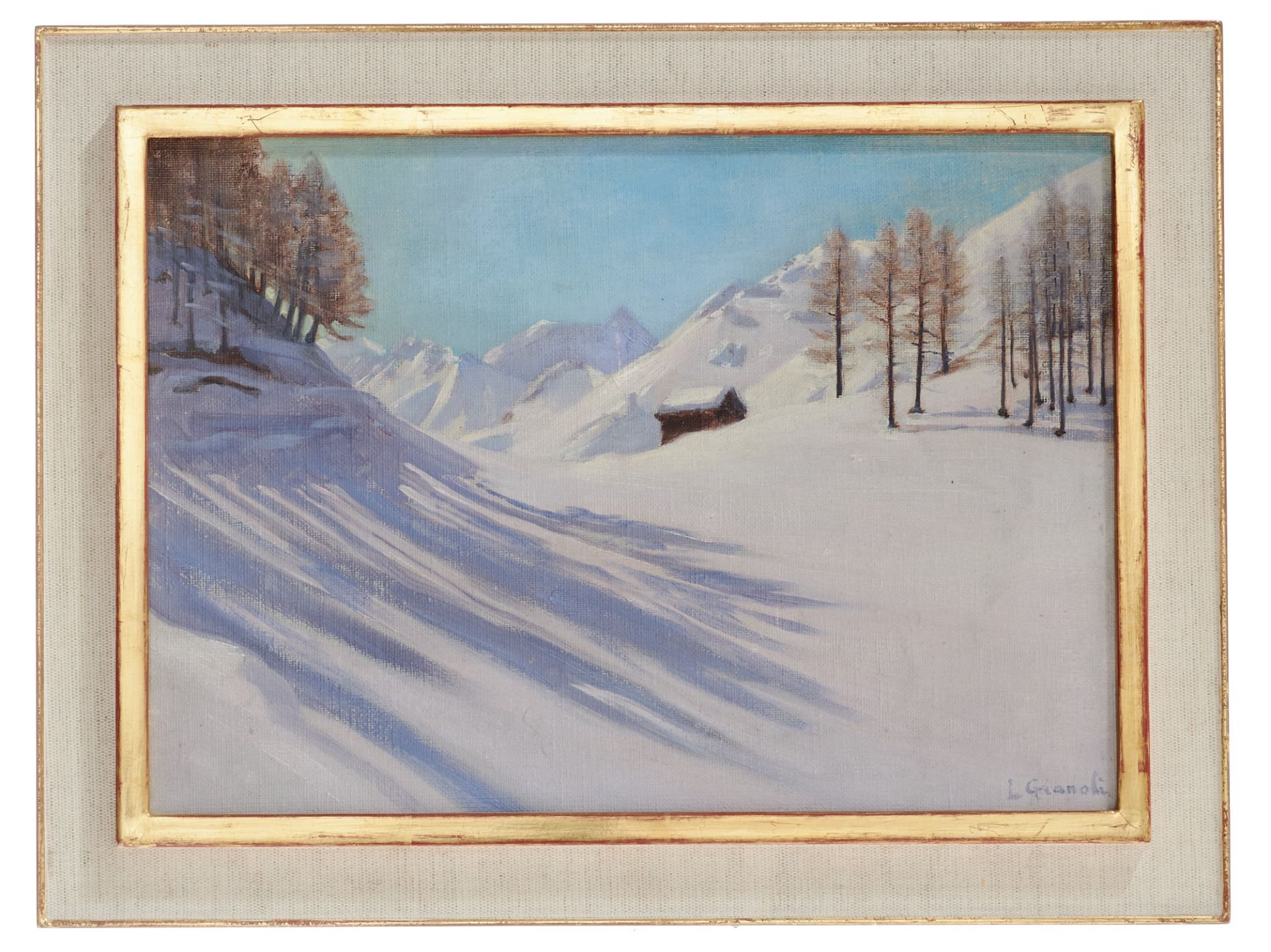 Gianoli, Louis Camille (1868-1957 Genf), L'Alpe en Hiver. Öl auf Leinwand auf Karton. Sign., nicht - Bild 2 aus 3
