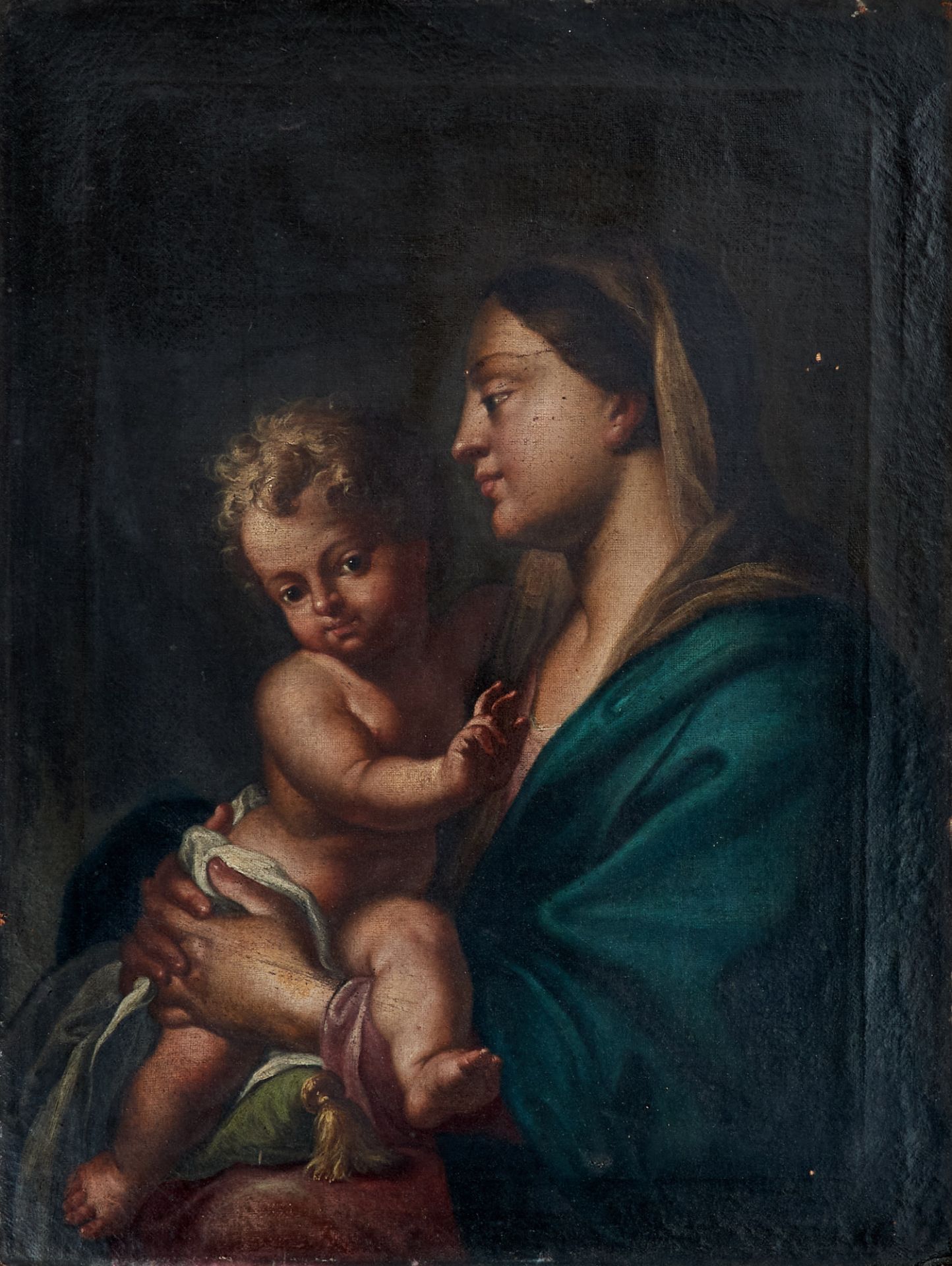Süddeutscher Maler des 18. Jahrhunderts Madonna mit Kind. Öl auf Leinwand. Nicht sign. und dat. (