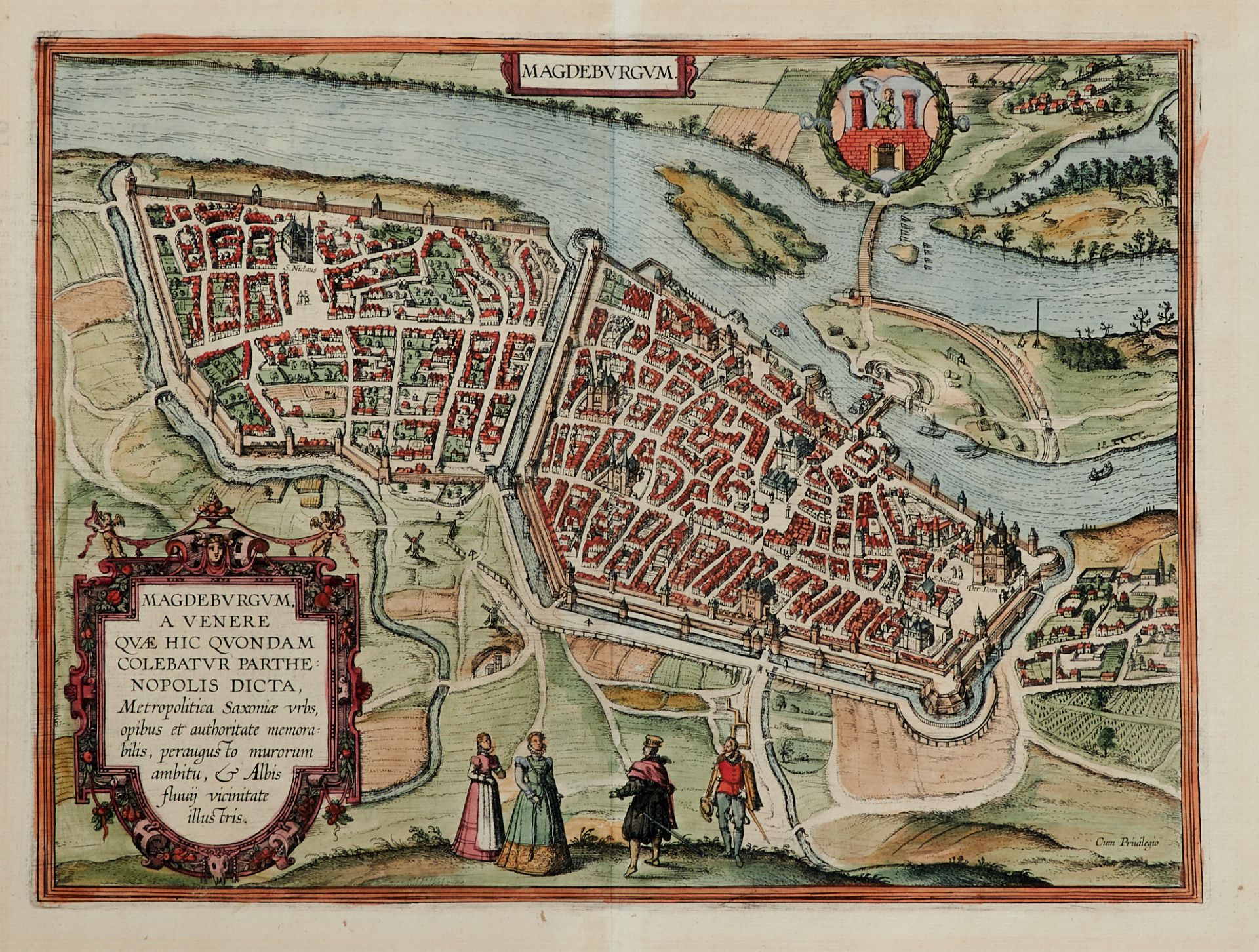 Magdeburg - "Magdeburgum". Planansicht. Kolor. Radierung aus den "Civitates orbis terrarum" von - Image 3 of 3
