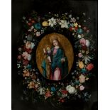 Niederländischer Meister der 2. Hälfte des 17. Jahrhunderts Madonna mit Kind in Blumenkranz. Öl