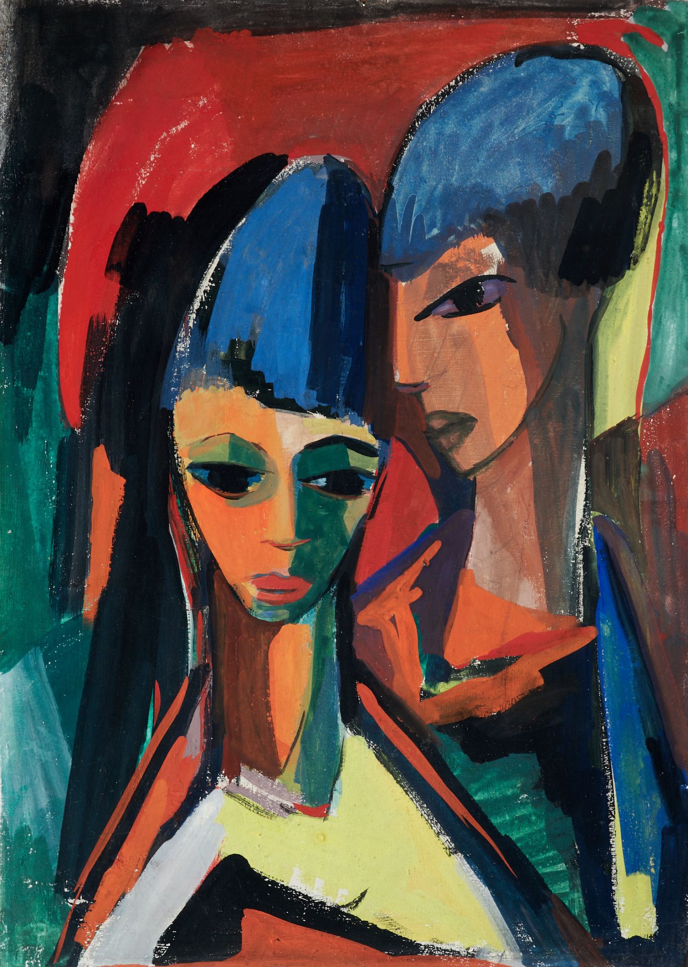 Kother, Paul (1878-1963; nach), Zwei Mädchen. Öl auf Hartfaserplatte. Verso bez. "Kother fec.",