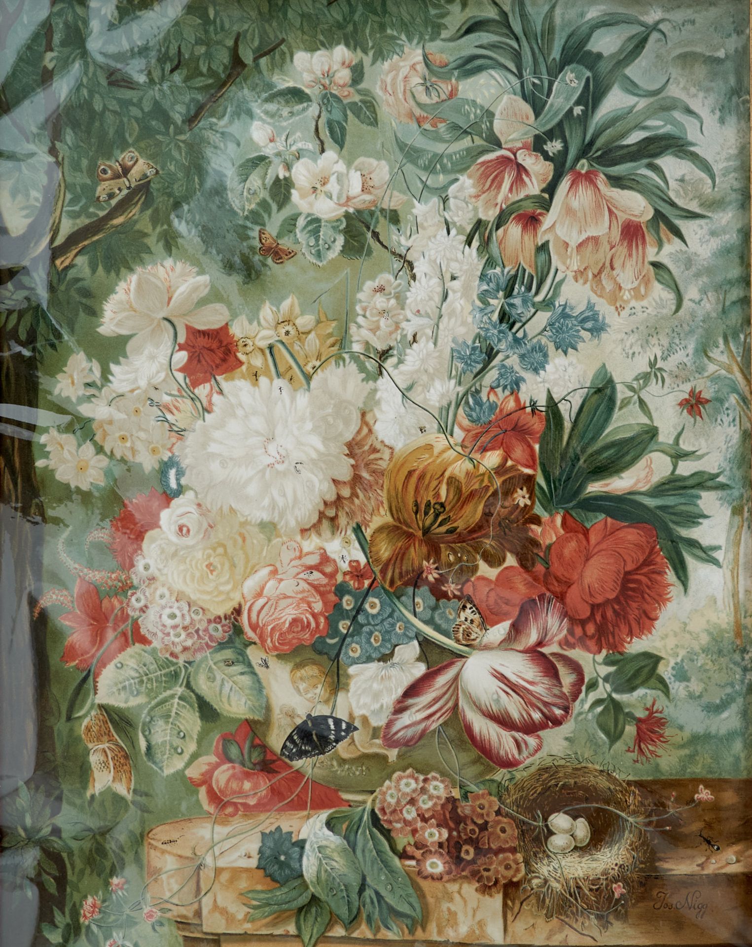 Flora Blumen - Blumenbouquets mit Schmetterlingen. Farb- und Chromolithographie nach J. Nigg, um - Bild 2 aus 2