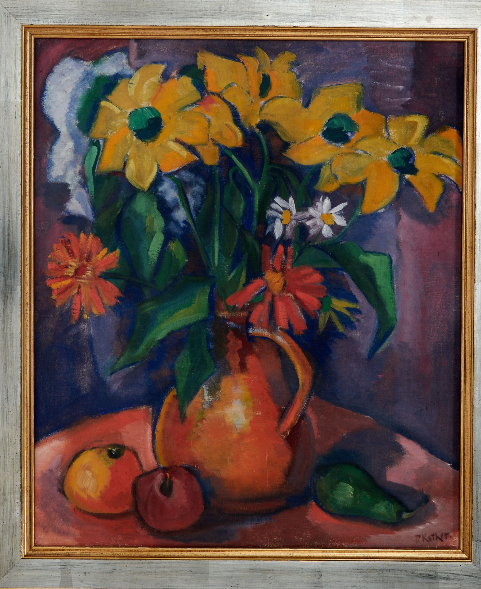 Kother, Paul (Leipzig 1878-1963 Weimar), Blumenstilleben mit Früchten. Öl auf Leinwand. Sign., nicht - Bild 2 aus 3