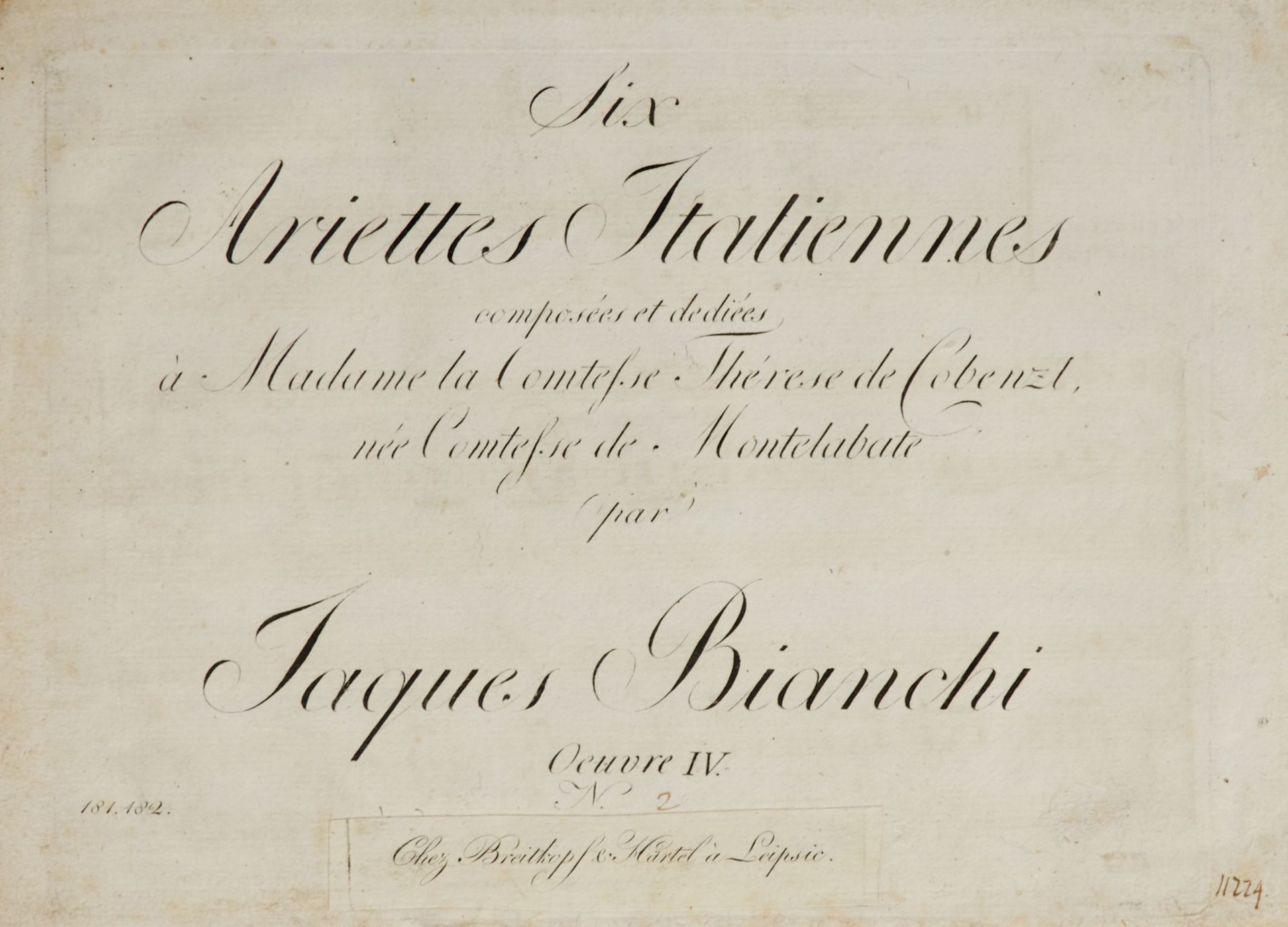 Konvolut - 4 Werke von G. Bianchi, J. Fodor, J. B. Hummel und V. Righini. Ca. 1795 - um 1806. Ohne