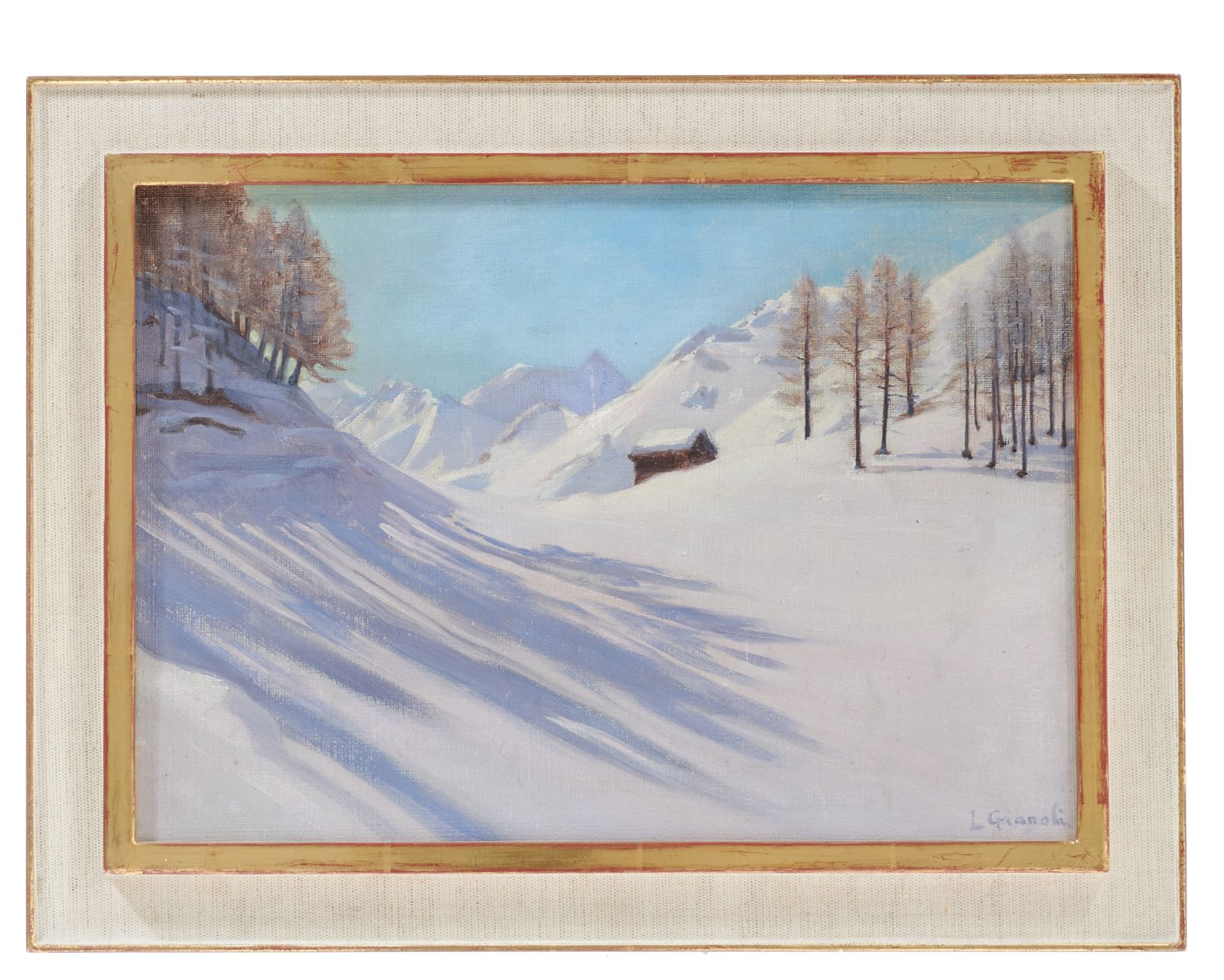 Gianoli, Louis Camille (1868-1957 Genf), L'Alpe en Hiver. Öl auf Leinwand auf Karton. Sign., nicht