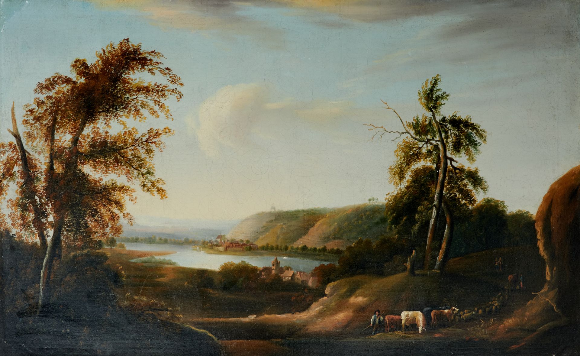 Süddeutscher Maler des frühen 19. Jahrhunderts Landschaft mit Hirten und Herde. Öl auf Leinwand, - Image 2 of 3