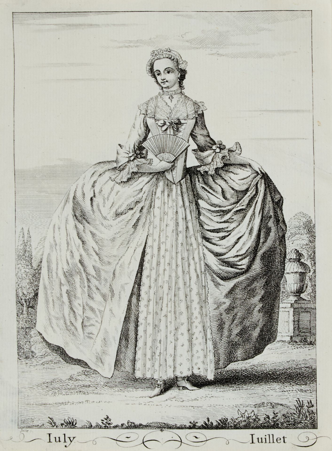 Monate - 12 Kupferstiche, bei D. Voisin in London, dat. 1749. Je ca. 17 x 12,5 cm. (103) - - Image 5 of 5