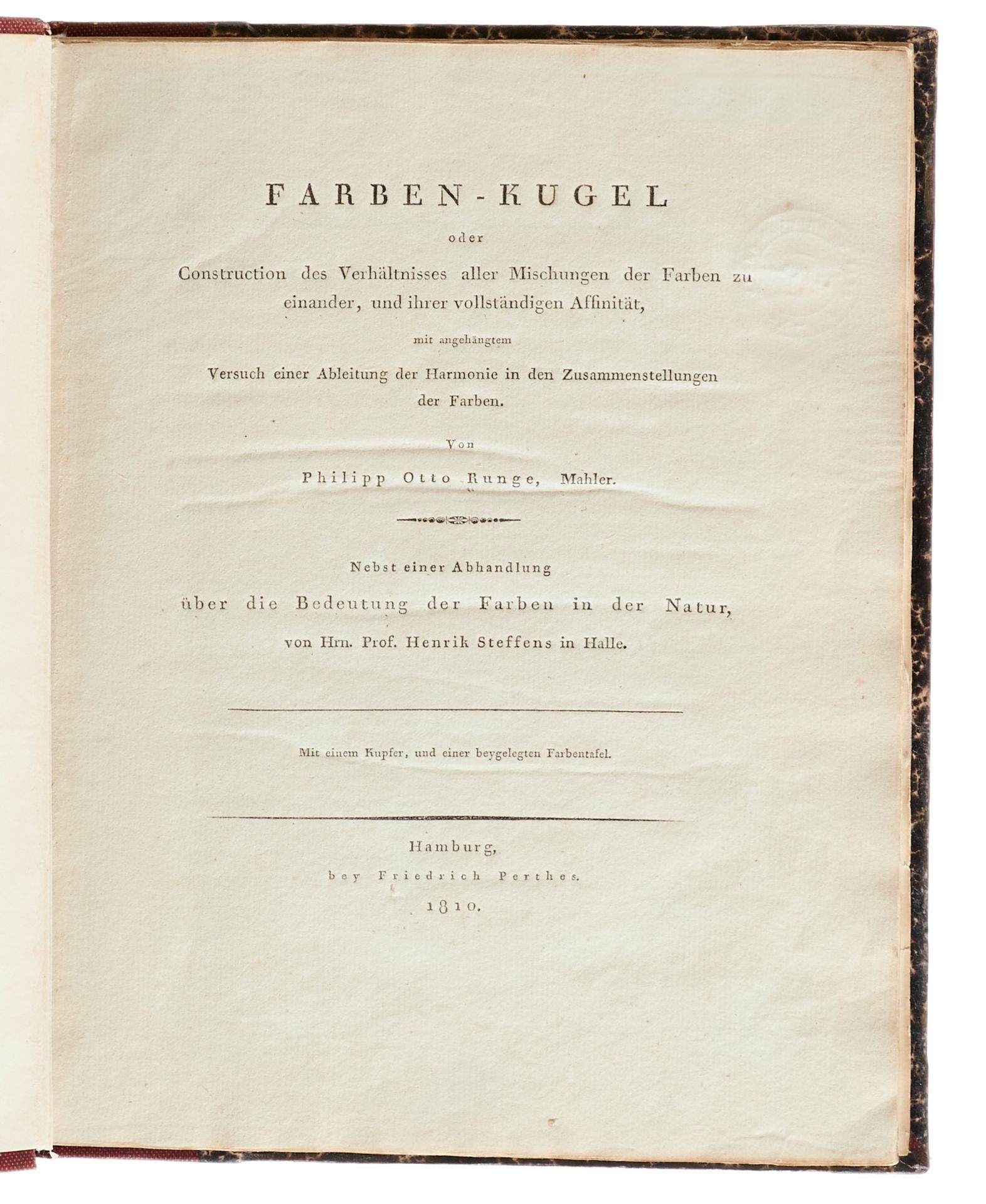 Runge, Ph. O., Farben-Kugel. Hamburg, Perthes, 1810. 4°. Mit kolor. Kupfertafel und mehreren - Image 2 of 3