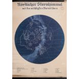 Schulwandkarten "Nördlicher Sternenhimmel mit den wichtigsten Sternbildern". Farblithographie.