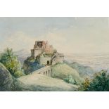 Hohenrechberg - Blick auf die Burg Hohenrechberg bei Schwäbisch Gmünd. Aquarell, dat. "4. III.