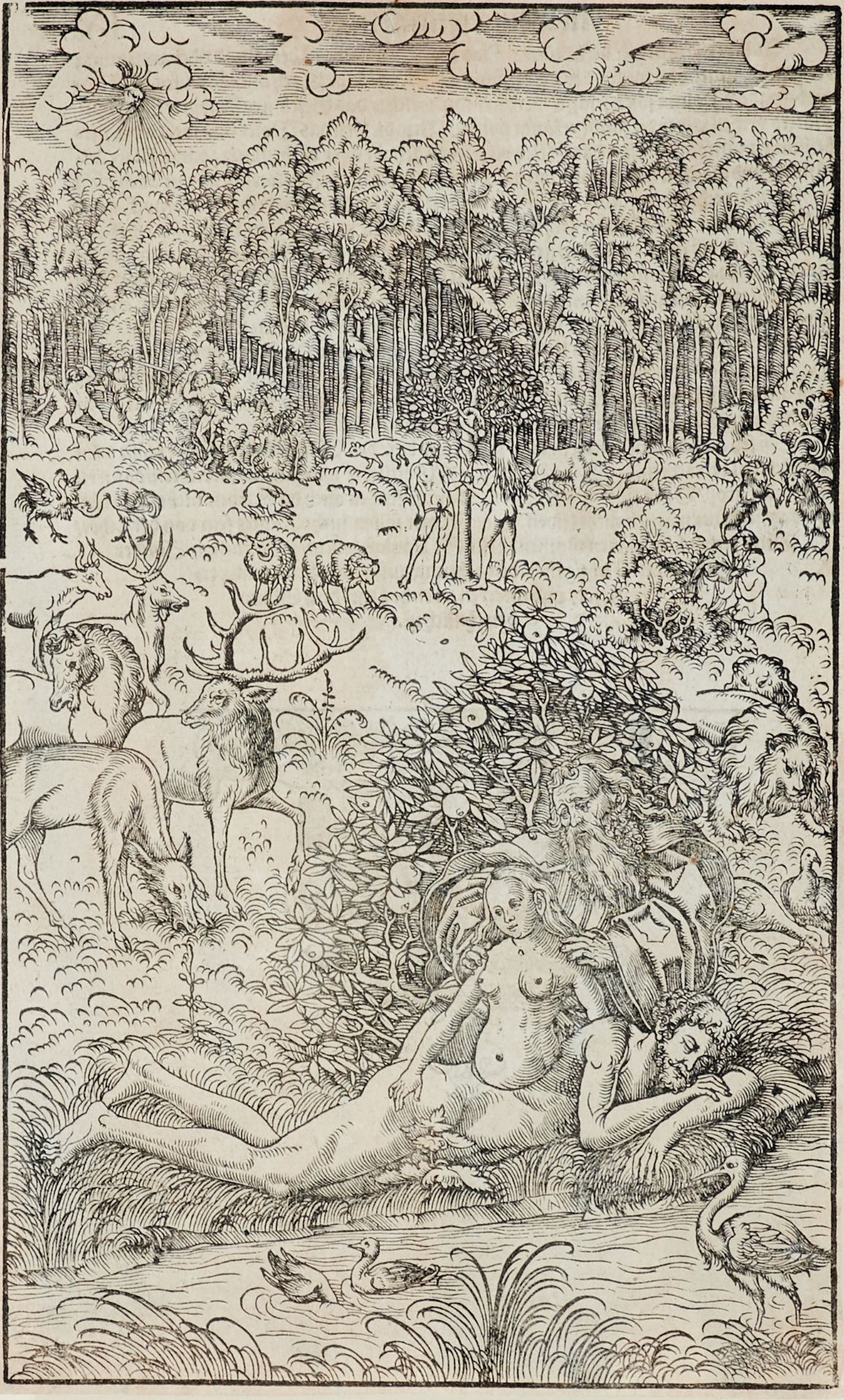 Cranach, Lucas, d. J. (Wittenberg 1515-1586 ebda.), Die Erschaffung Evas. Holzschnitt. Nicht