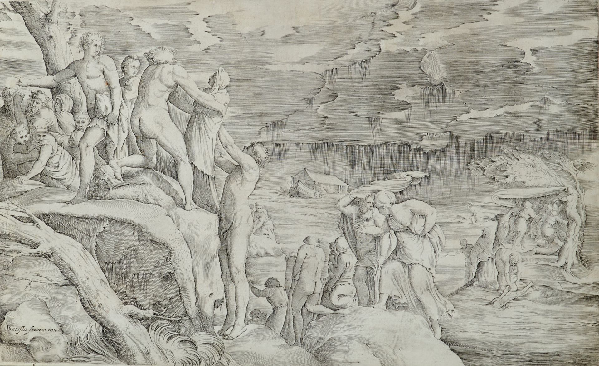 Franco, Giovanni Battista (Venedig, ca. 1498-1561 ebda.), Die Sintflut. Kupferstich nach