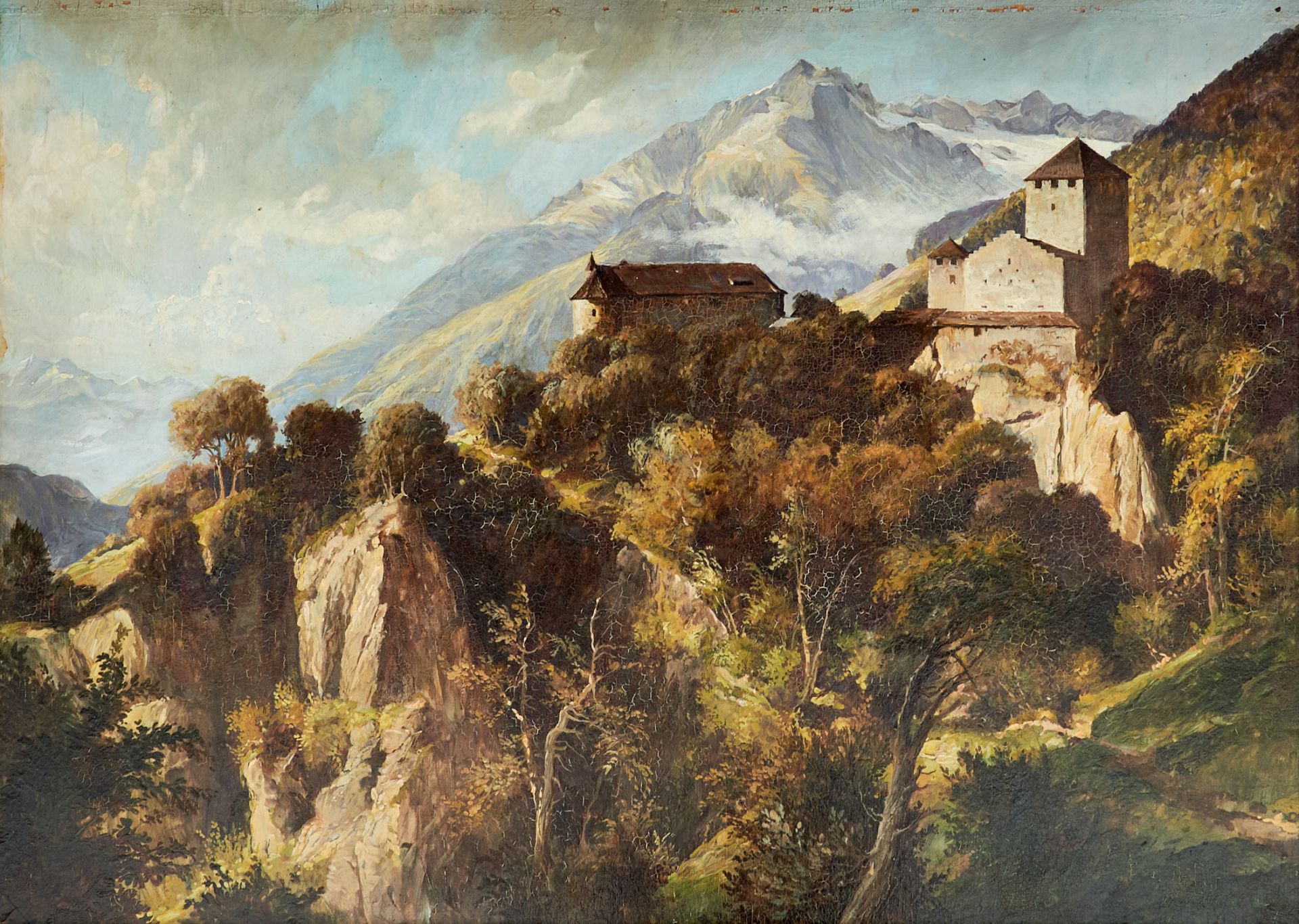 Fuhrmann, Max II (München 1891-1953 ebda.), Schloß Tirol bei Meran mit Zielspitze und dem Ortler