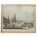 Dresden - "Vue de Dresde, prise du jardin de Brühl". Altkolor. Umrißradierung von C. G. Hammer