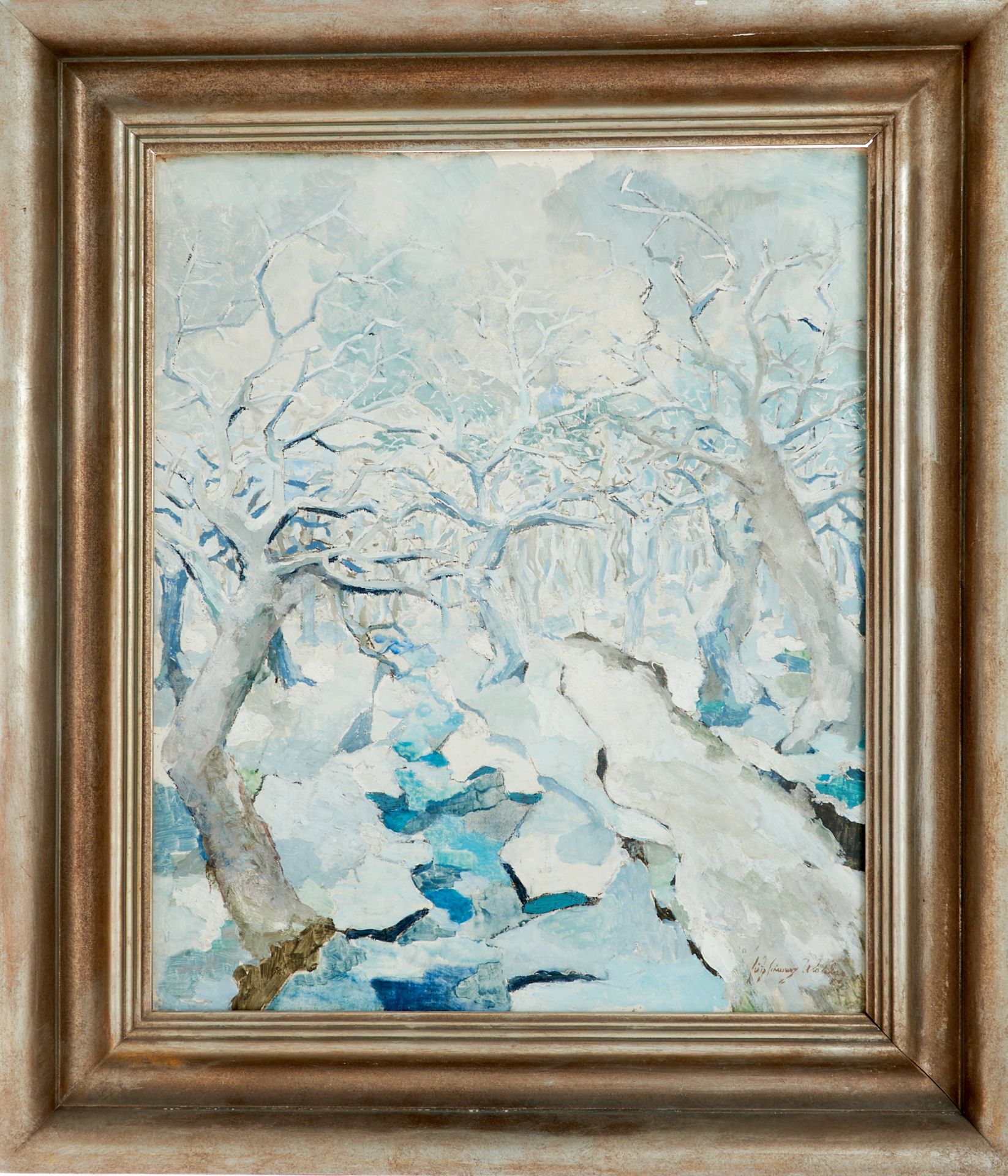 Schwarz-Waldegg, Fritz (Wien 1889-1942 Maly Trostinez bei Minsk), Winterliche Bachlandschaft. Öl auf