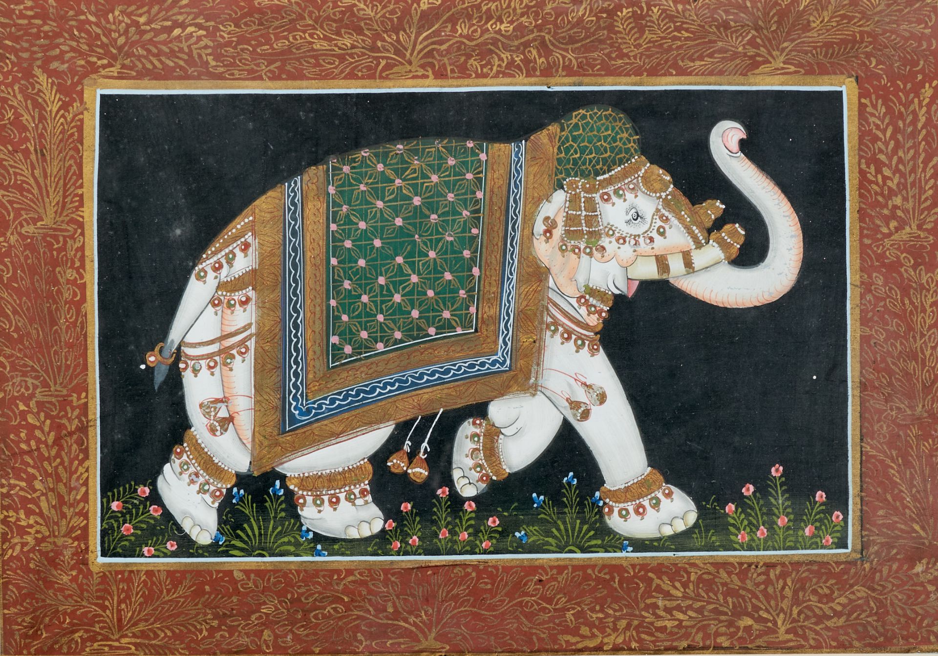Fauna Elefanten - Schreitende Elefanten. 3 Gouachen mit Goldfarbe auf Seide. Wohl Indien oder - Bild 3 aus 3