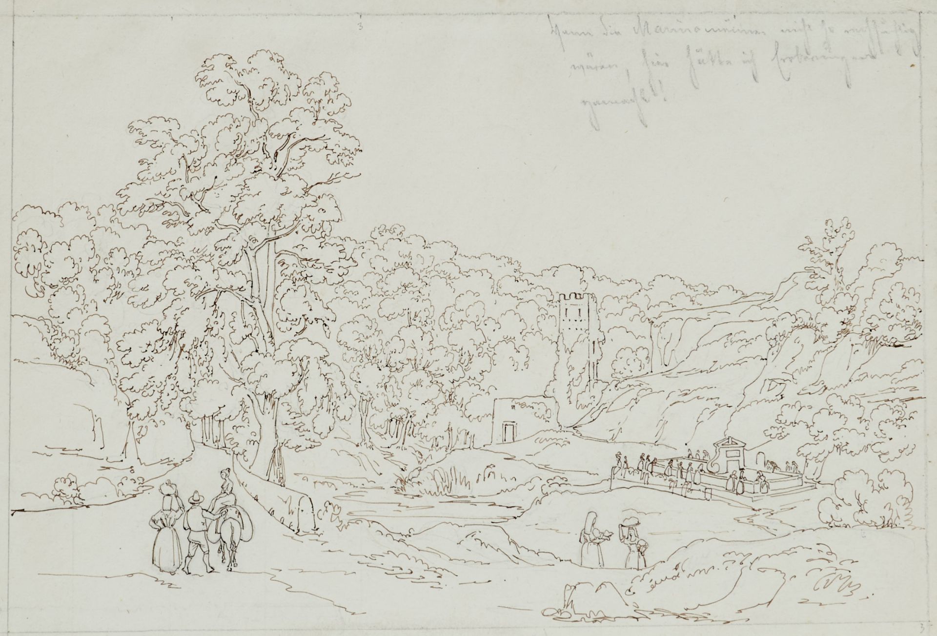 Hackert, Jakob Philipp (Prenzlau 1737-1807 Careggi, Florenz), Italienische Landschaft mit Figuren.