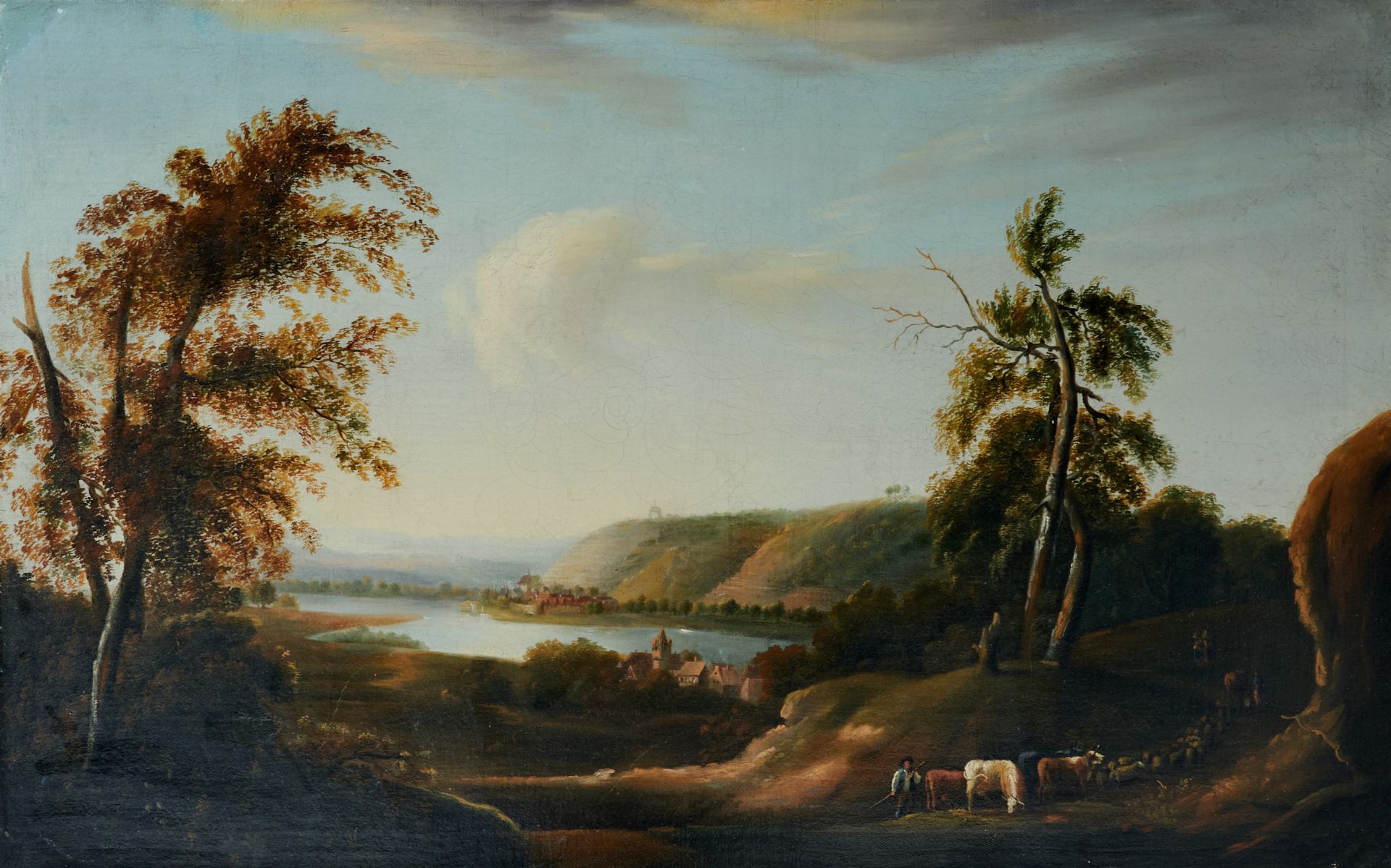 Süddeutscher Maler des frühen 19. Jahrhunderts Landschaft mit Hirten und Herde. Öl auf Leinwand, - Image 3 of 3