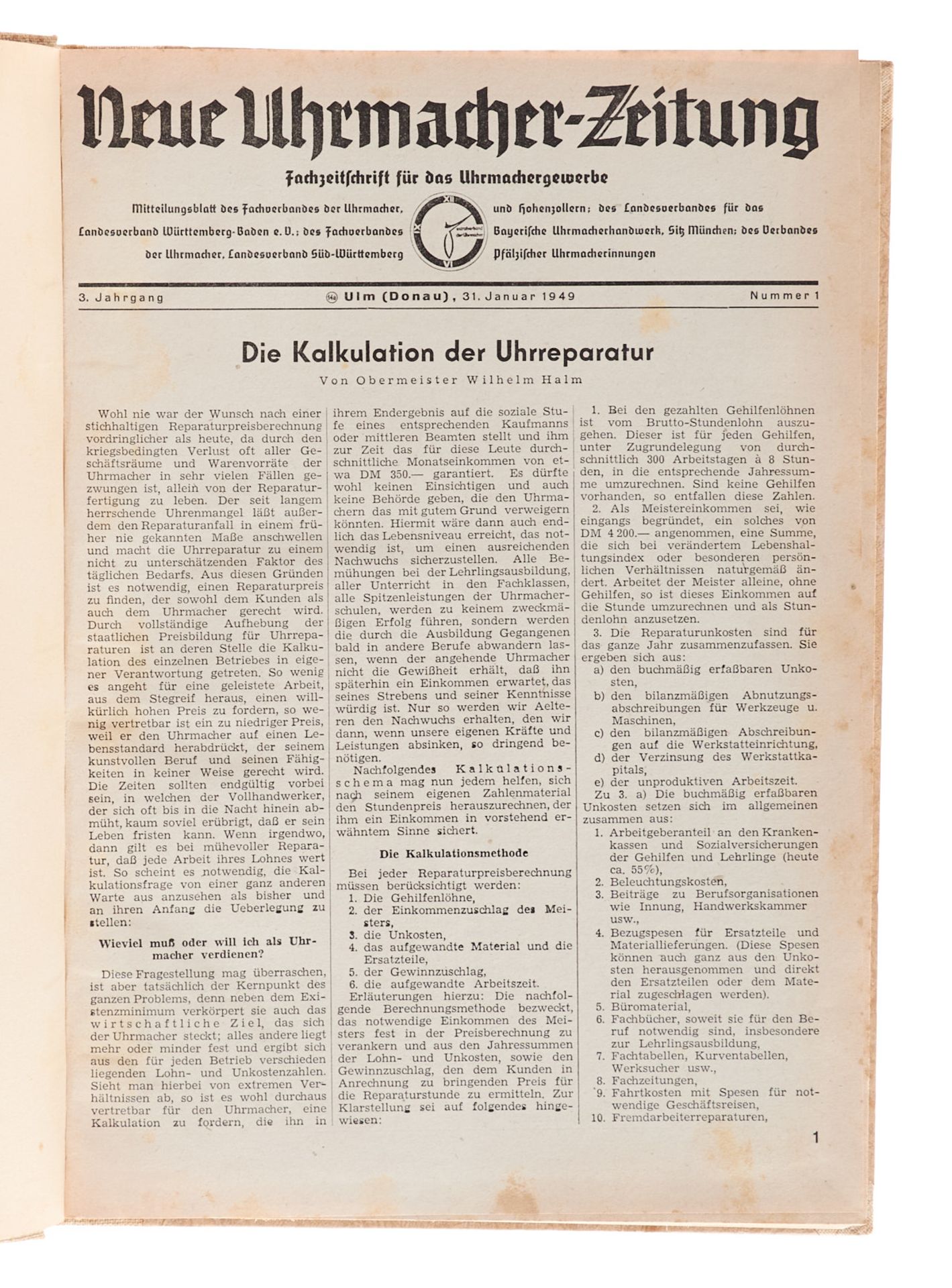 Uhren Neue Uhrmacher-Zeitung. Jge. 3, 6, 10 und 12. Ulm, Kempter, 1949-58. Fol. - UHREN JOURNAL. - Bild 2 aus 2