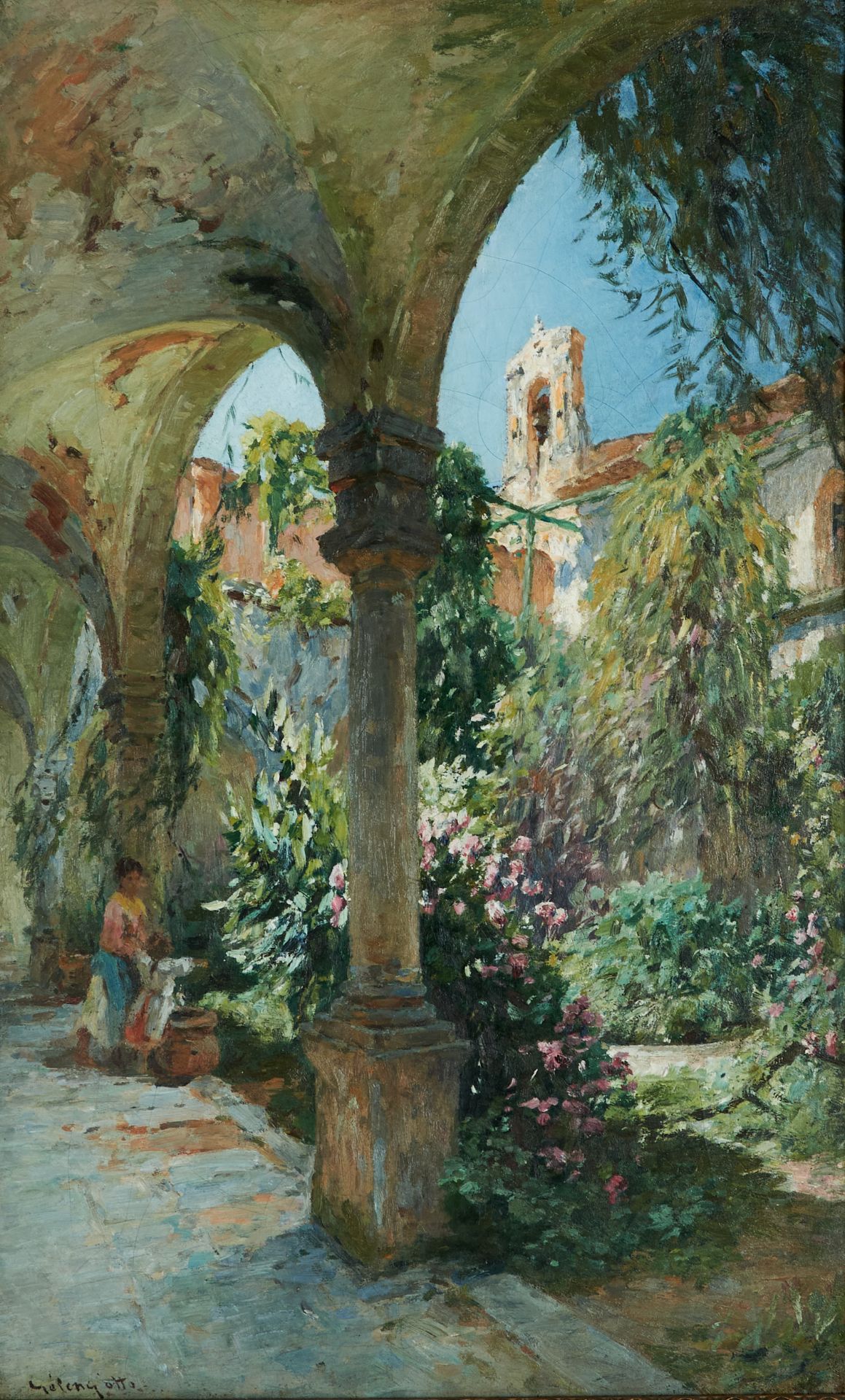 Geleng, Otto Friedrich (Berlin 1843-1939 Taormina), Blick in den Innenhof des Klosters Taormina. - Image 2 of 3