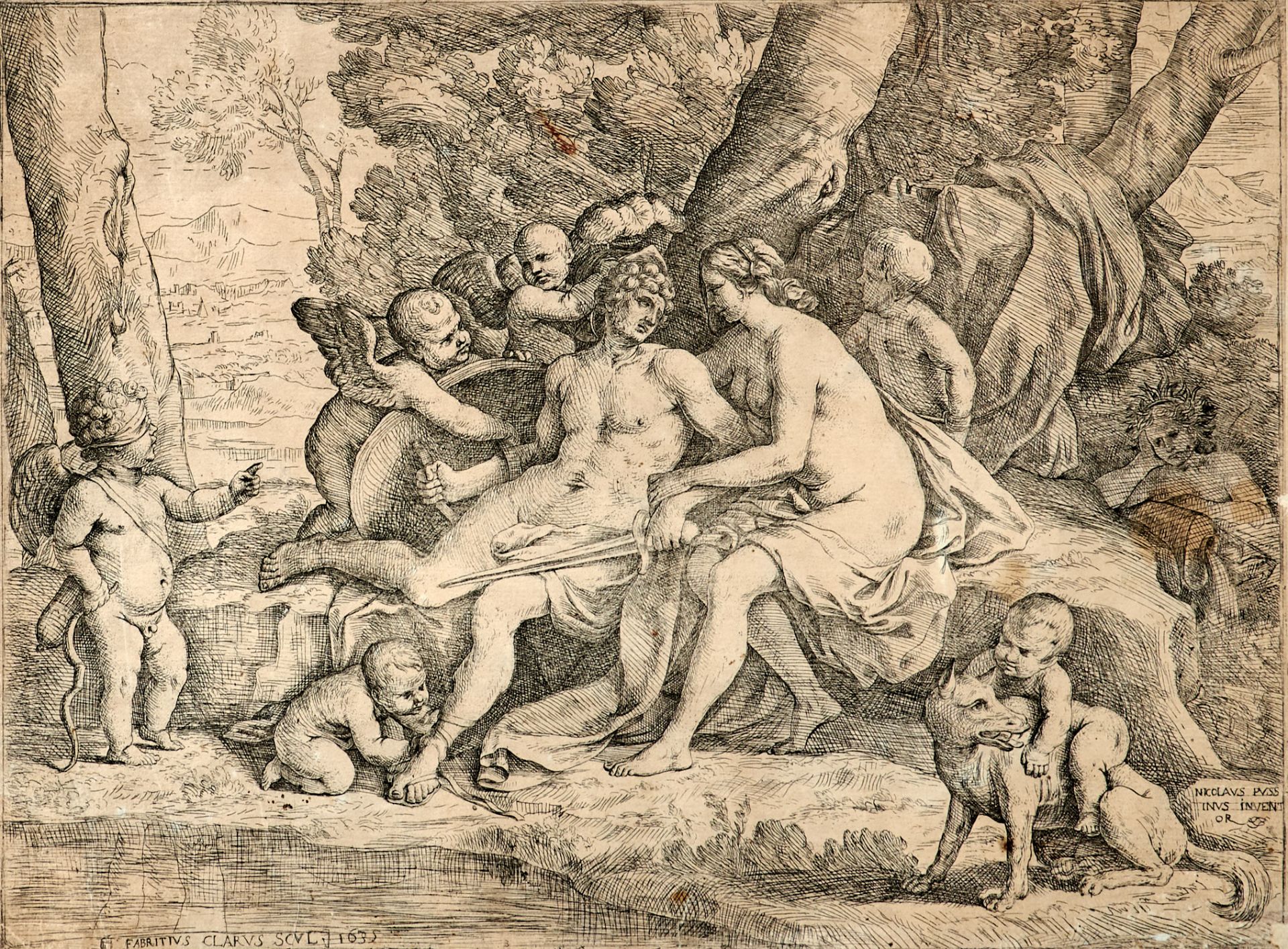 Chiari, Fabrizio (Rom, um 1615-1695 ebda.), Venus und Mars. Radierung nach N. Poussin. In der Platte