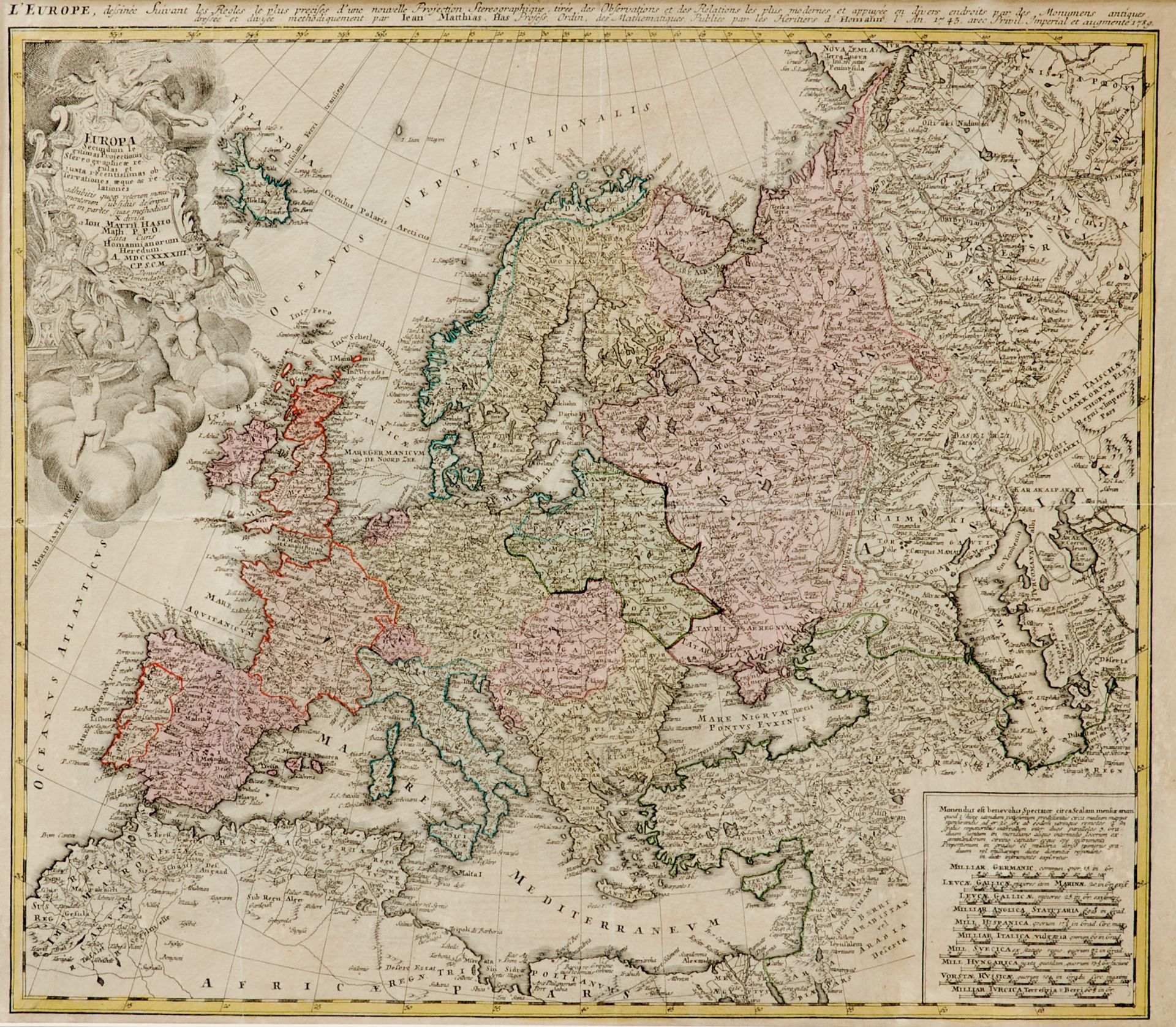 "Europa secundum legitimas projectionis stereographicae regulas". Altkolor. Kupferstichkarte mit - Image 2 of 4