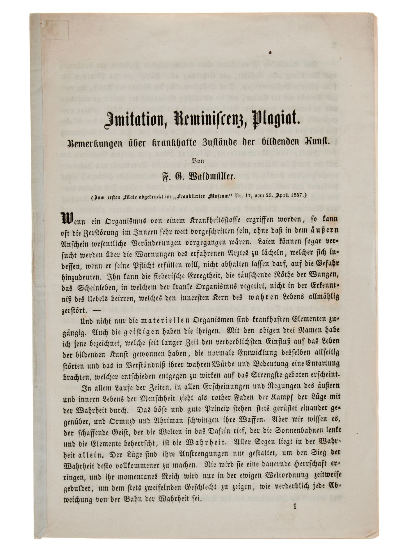 Waldmüller, J. G., Imitation, Reminiscenz, Plagiat. Bemerkungen über krankhafte Zustände der