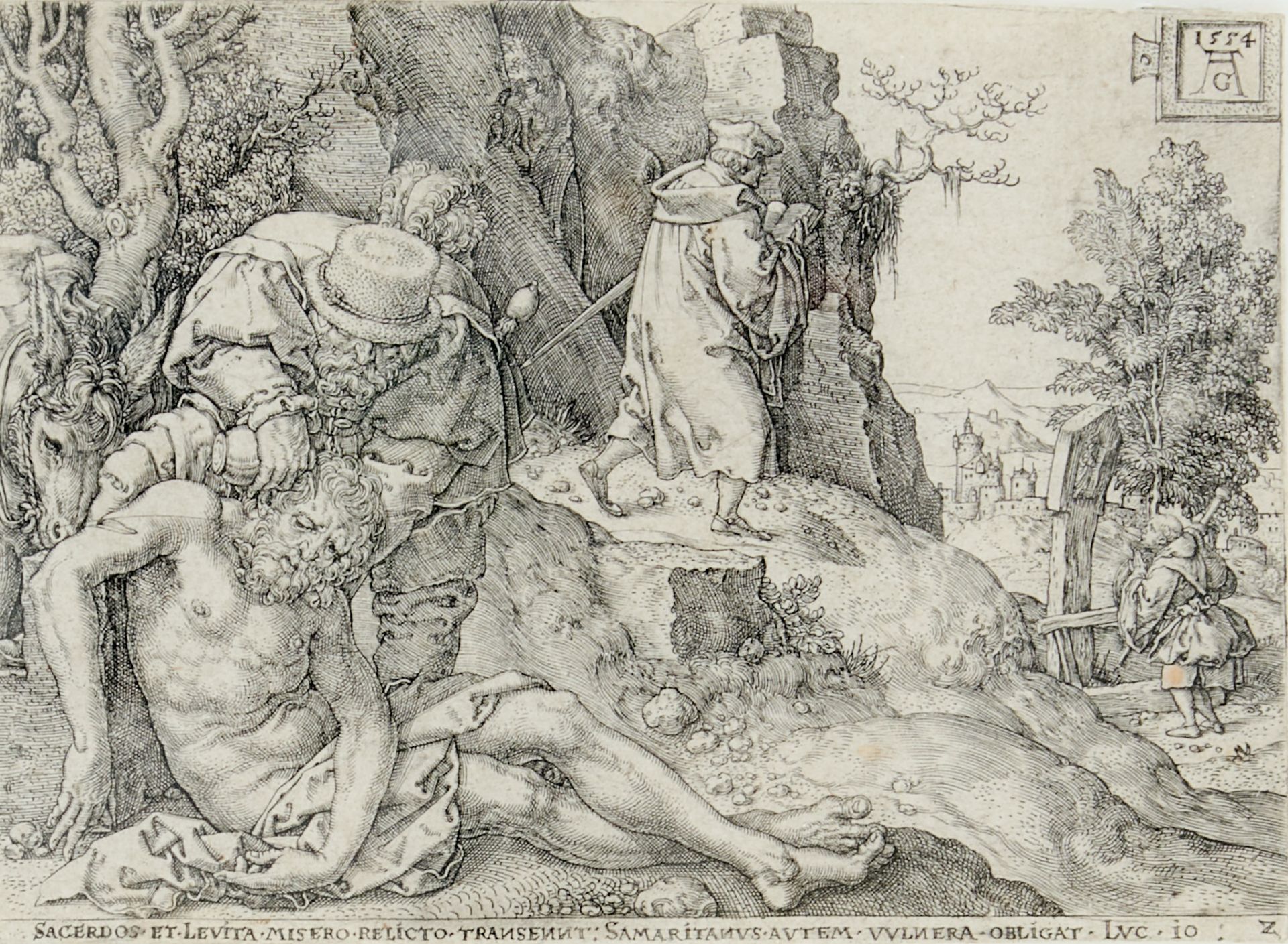 Aldegrever, Heinrich (Paderborn 1502 - ca. 1555 Soest), Der Barmherzige Samariter behandelt die