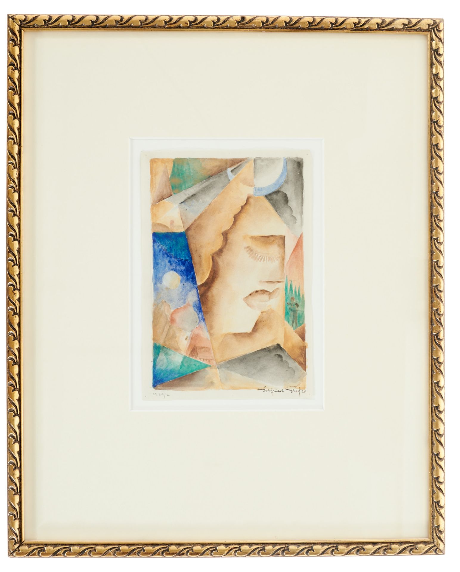 Graf, Gottfried (Mengen 1881-1938 Stuttgart), Kubistische Landschaft mit Kopf. Aquarell. Sign. und - Bild 2 aus 2