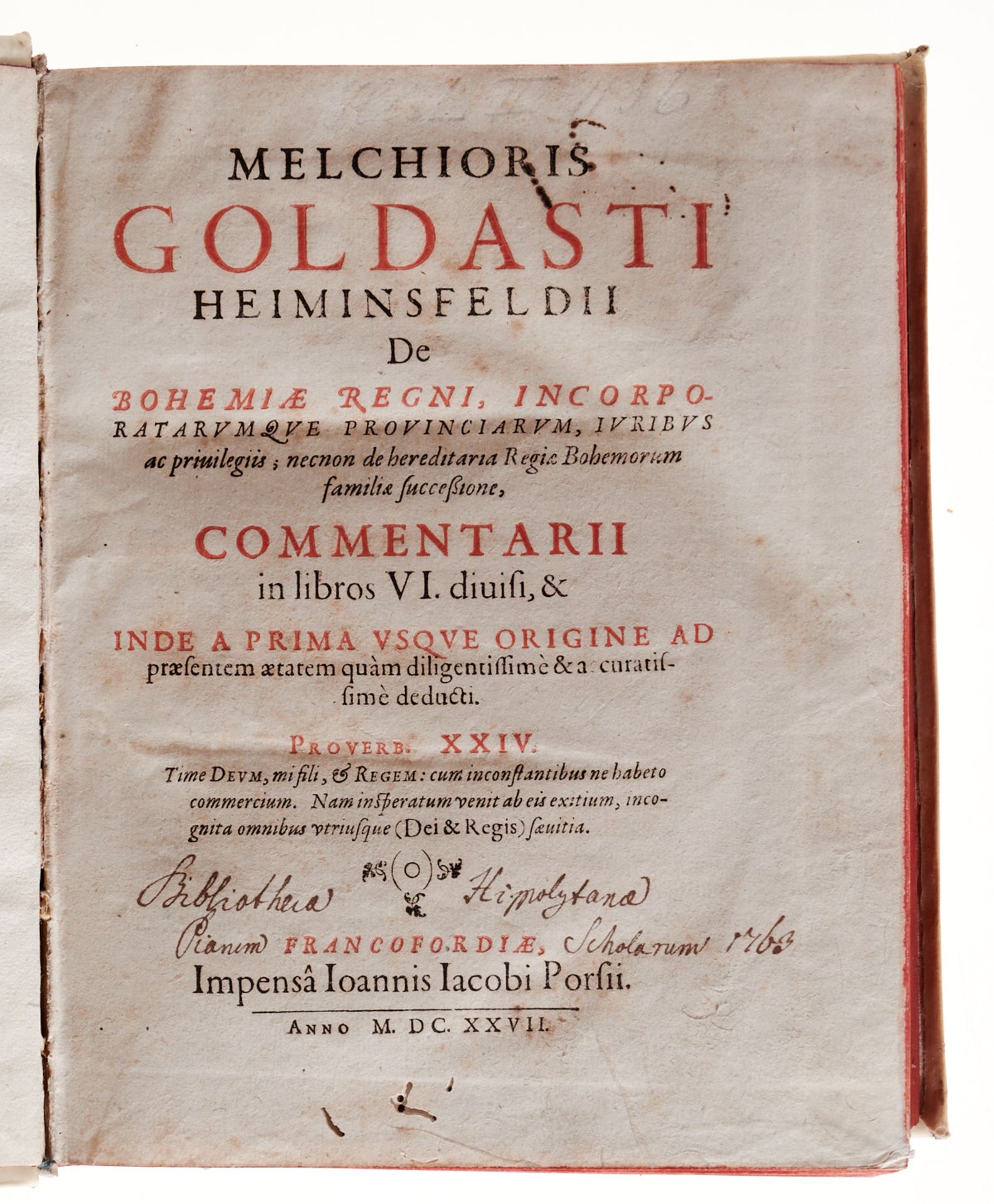 Böhmen und Mähren Goldast von Haiminsfeld, M., De Bohemiae regni, incorporatarumque provinciarum, - Bild 2 aus 4