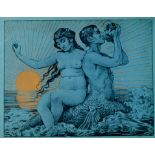 Thoma, Hans (Bernau 1839-1924 Karlsruhe), Triton und Nereide. Farblithographie auf blauem Papier. Im