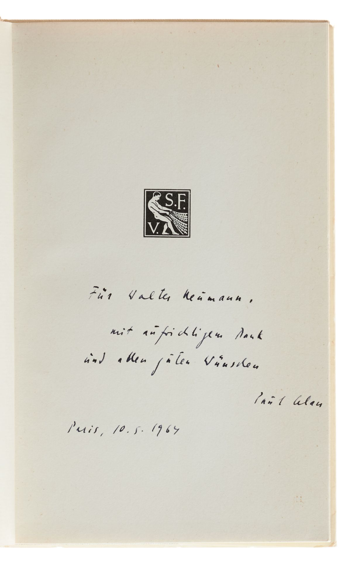 Celan Widmungsexemplar Mandelstamm, O., Gedichte. (Aus dem Russischen übertragen von Paul Celan. - Image 2 of 3