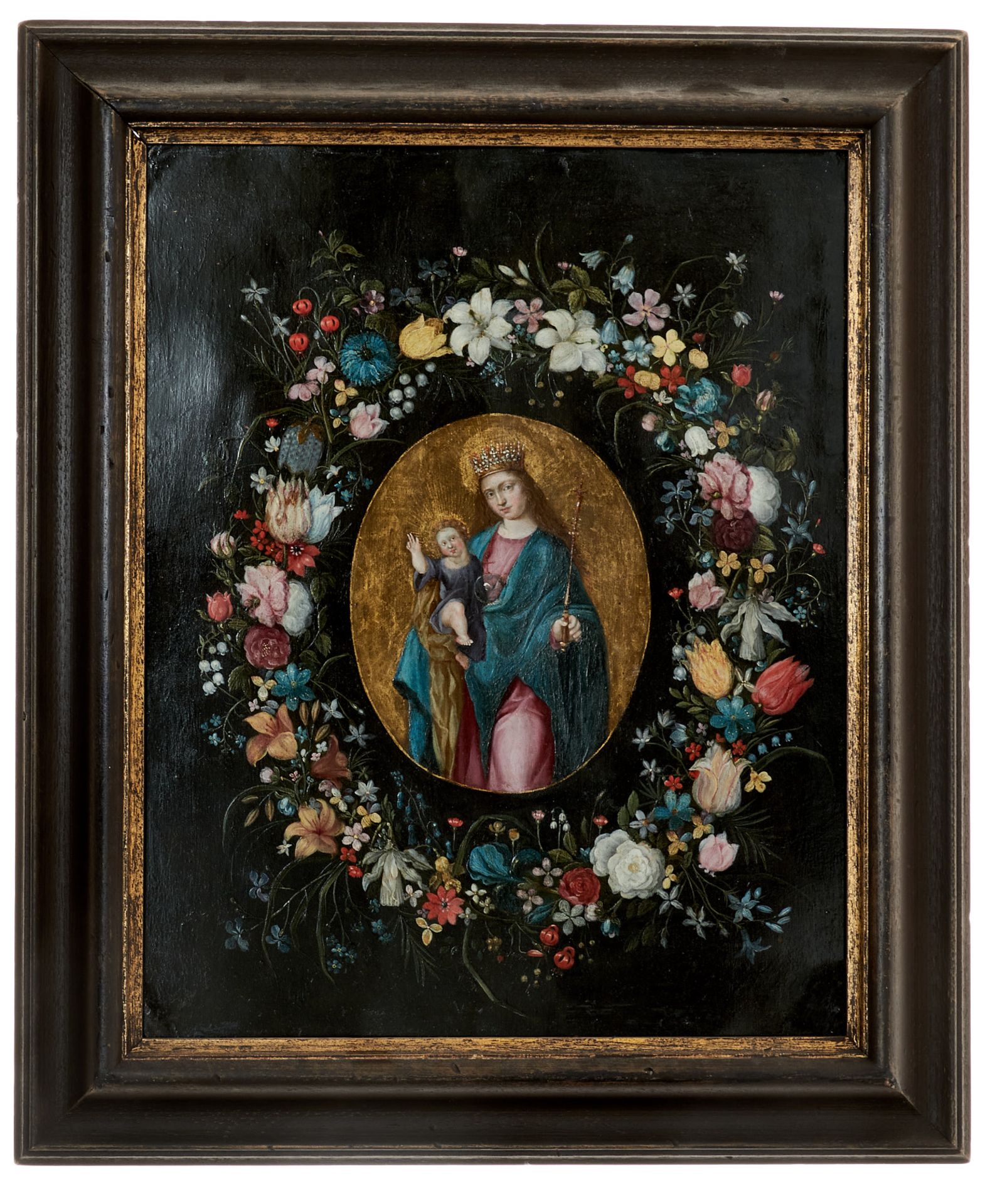 Niederländischer Meister der 2. Hälfte des 17. Jahrhunderts Madonna mit Kind in Blumenkranz. Öl - Bild 2 aus 3