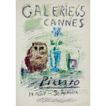 Plakate Picasso, P., "Galerie 65 Cannes. Picasso 14 Aoľt - 30 Septembre 1956." (Hibou, Verre et