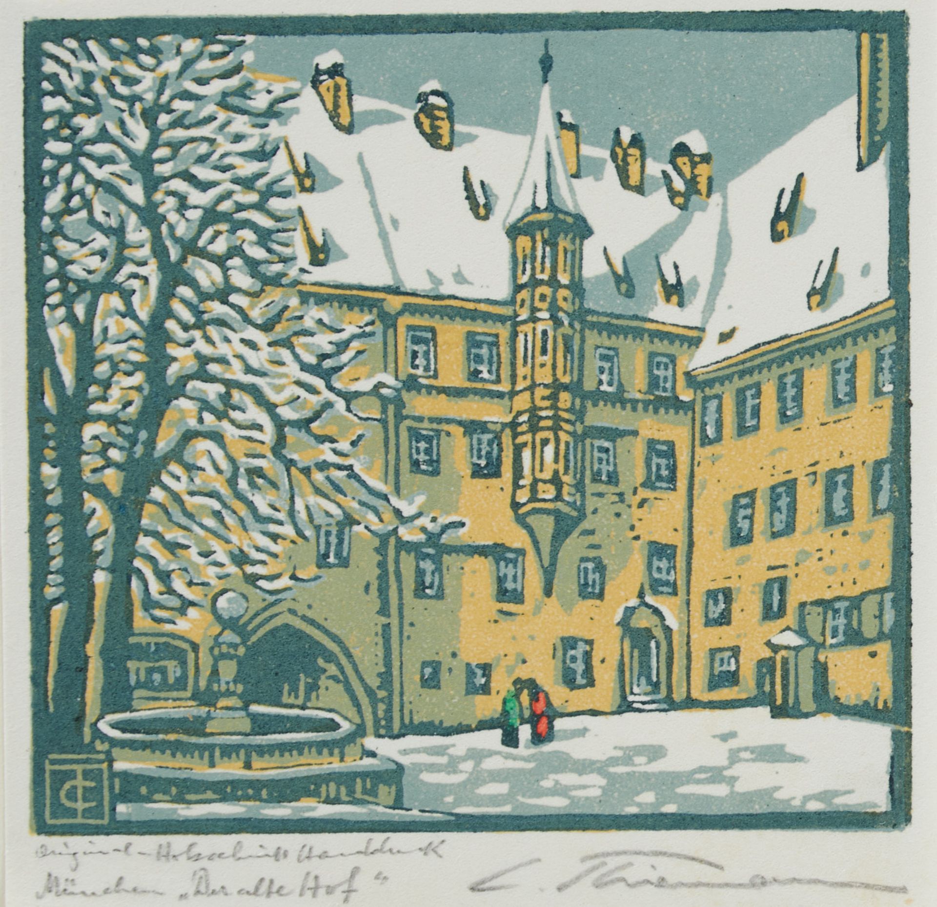 Thiemann, Carl Theodor (Karlsbad 1881-1966 Deutenhofen), München "Der alte Hof". Farbholzschnitt. - Bild 2 aus 2