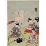 Ostasien Japan Utamaro, Kitagawa (1753-1806, nach), Parodie auf die Freilassung der Kraniche durch