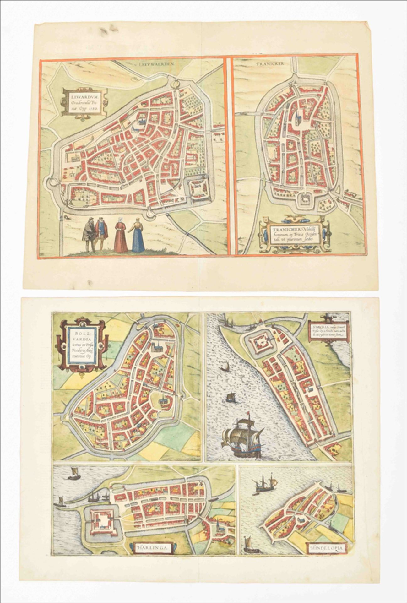 Two leaves: (1) Leeuwarden (Lewardum) and Franeker (Franicher)