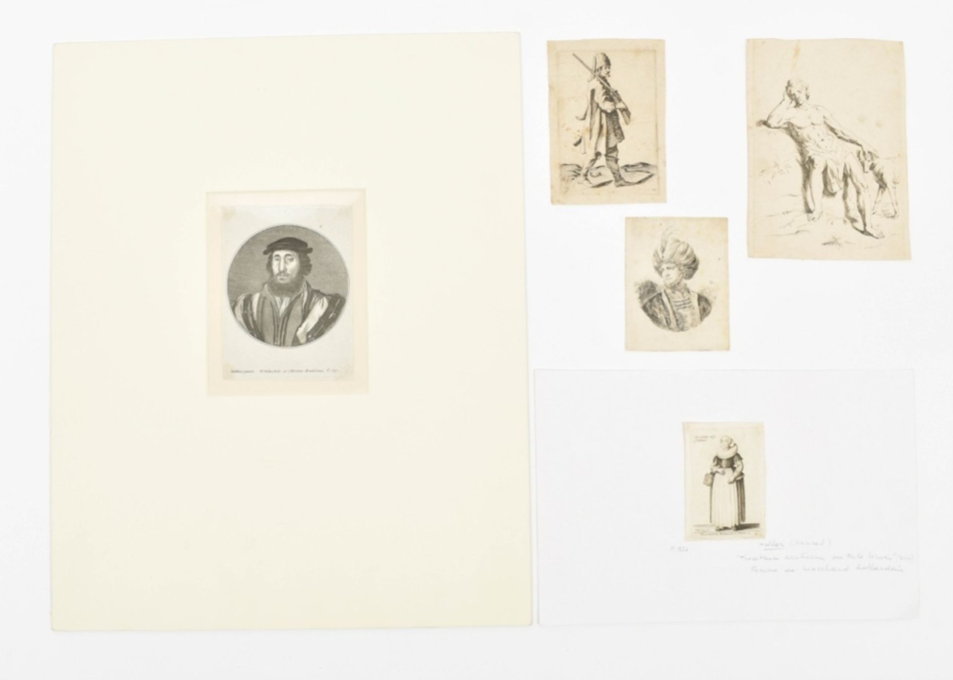 Five prints: (1) Wenzel Hollar (1607-77). "Merchants: Wife of Holland"