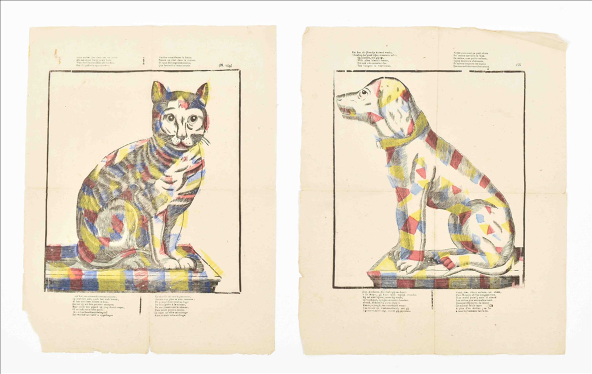 [Cats. Dogs] Two animal catchpenny prints