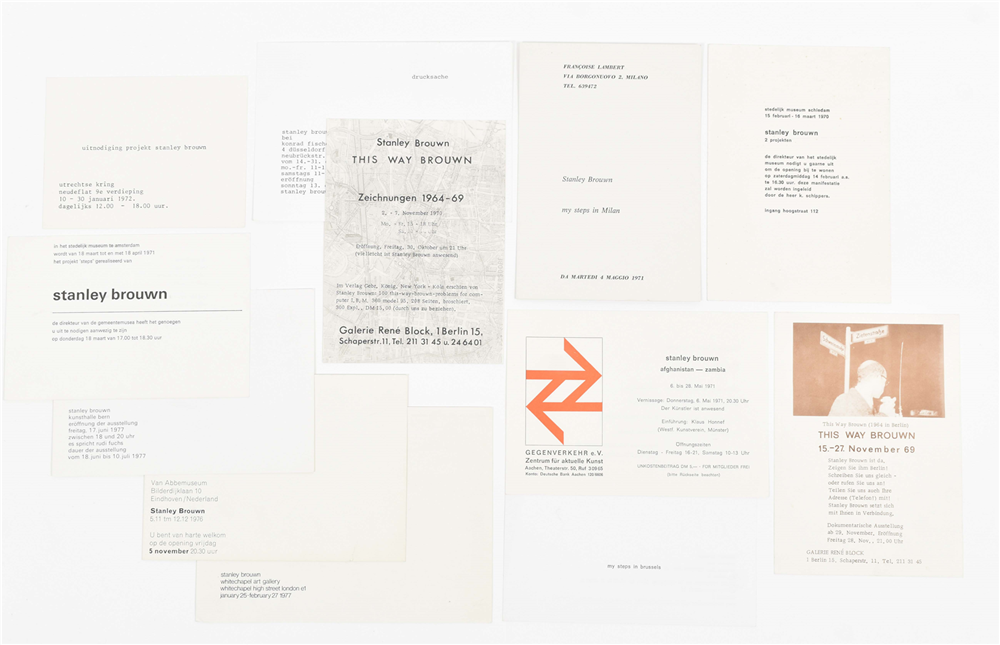 stanley brouwn, 12 invitation cards from 1970-1977