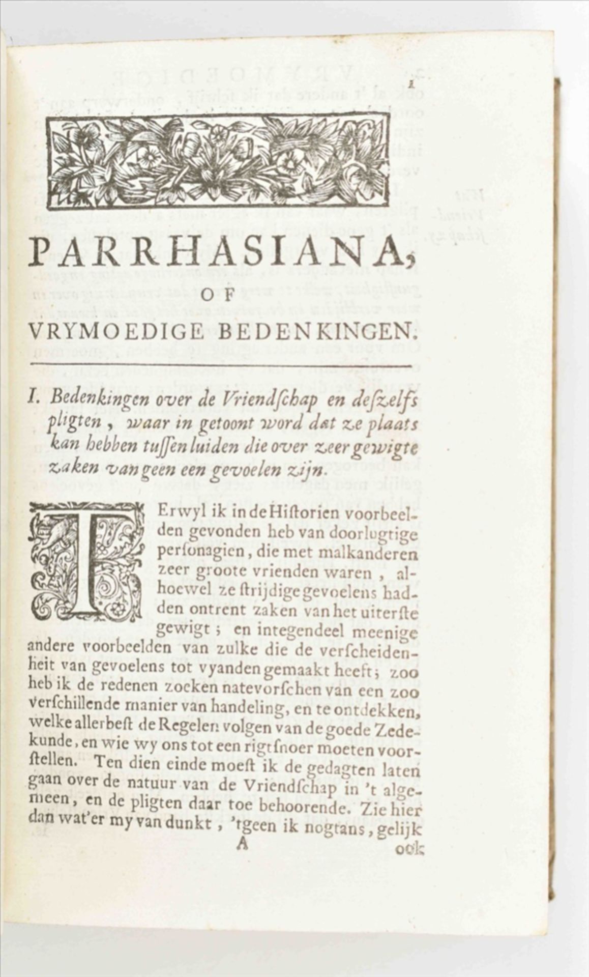 [Descartes]. J. de Klerk (= J. le Clerc). Parrhasiana, of vrymoedige bedenkingen - Image 2 of 5