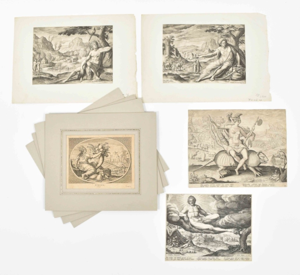 [The continents] 8 engravings: (1-4) "Europa". "Asia". "Africa". "America"