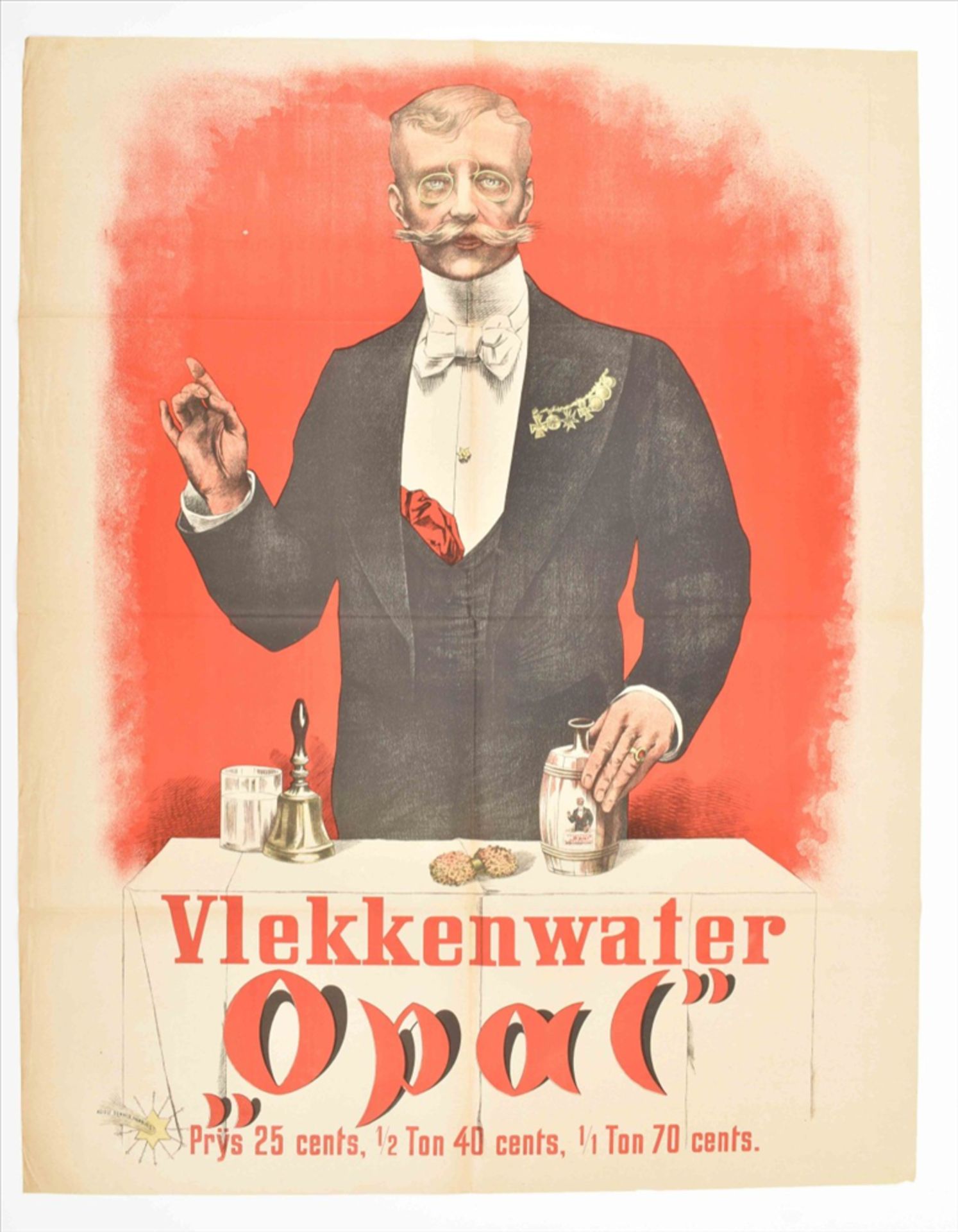 Vlekkenwater Opal". Prijs 25 cents, 1/2 ton 40 cents, 1/1 ton 70 cents"