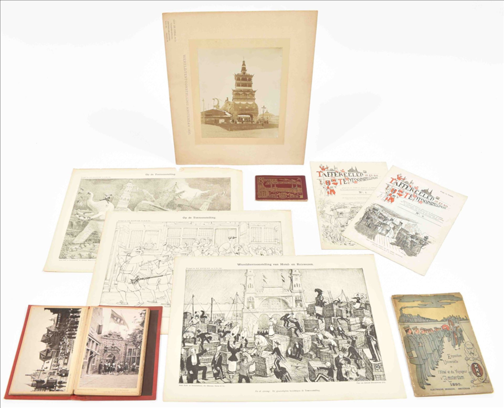 Nine various (rare) memorabilia concerning the 1895 World Exhibition in Amsterdam